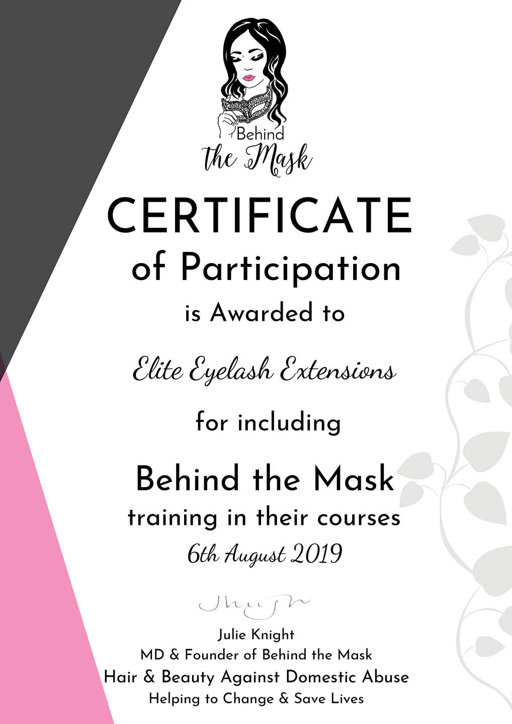 Elite-Eyelash-Extensions-Training-Academy-Behind-The-Mask-certificate-1