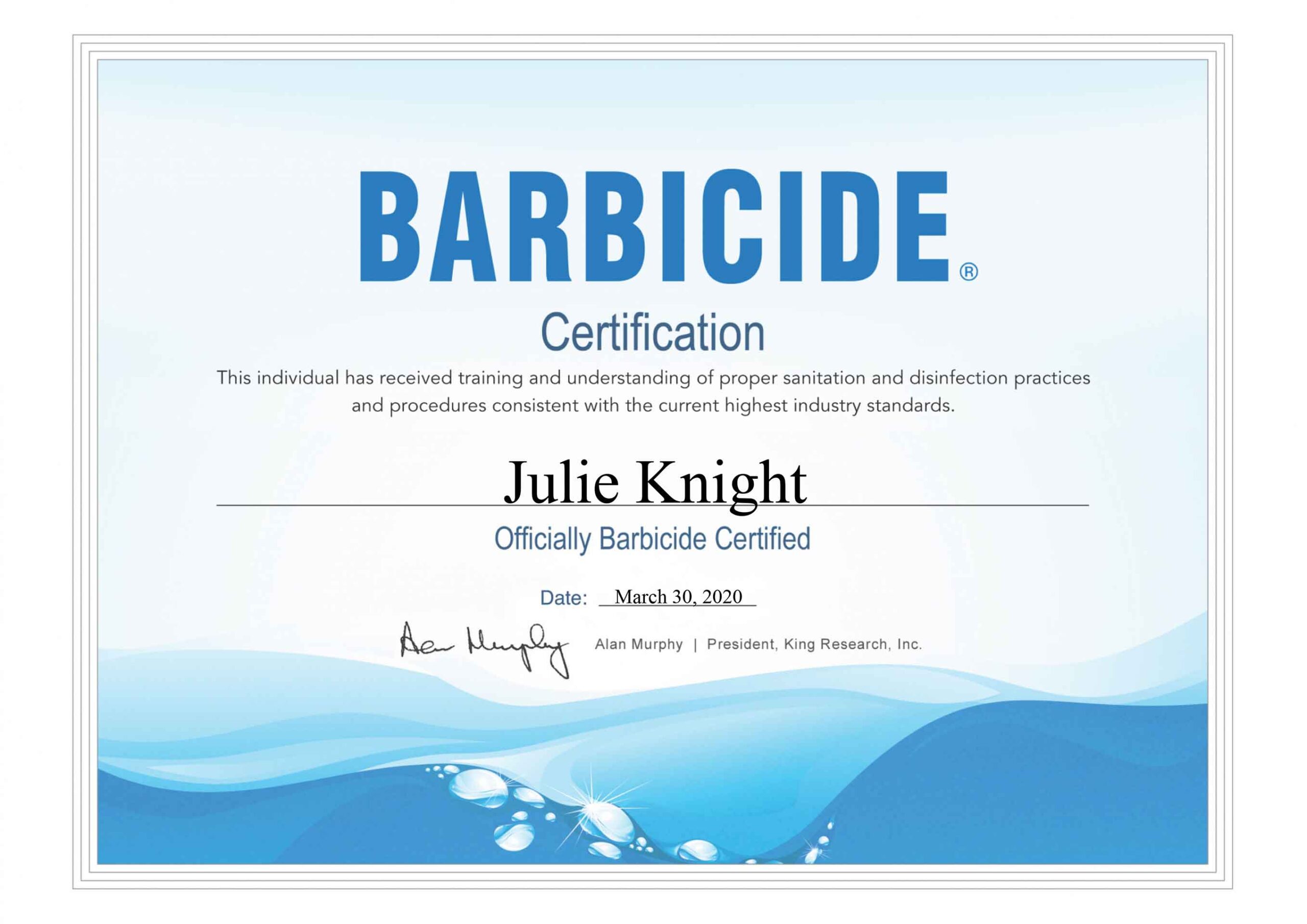 Julie-Knight-Barbicide-Certificate-2020