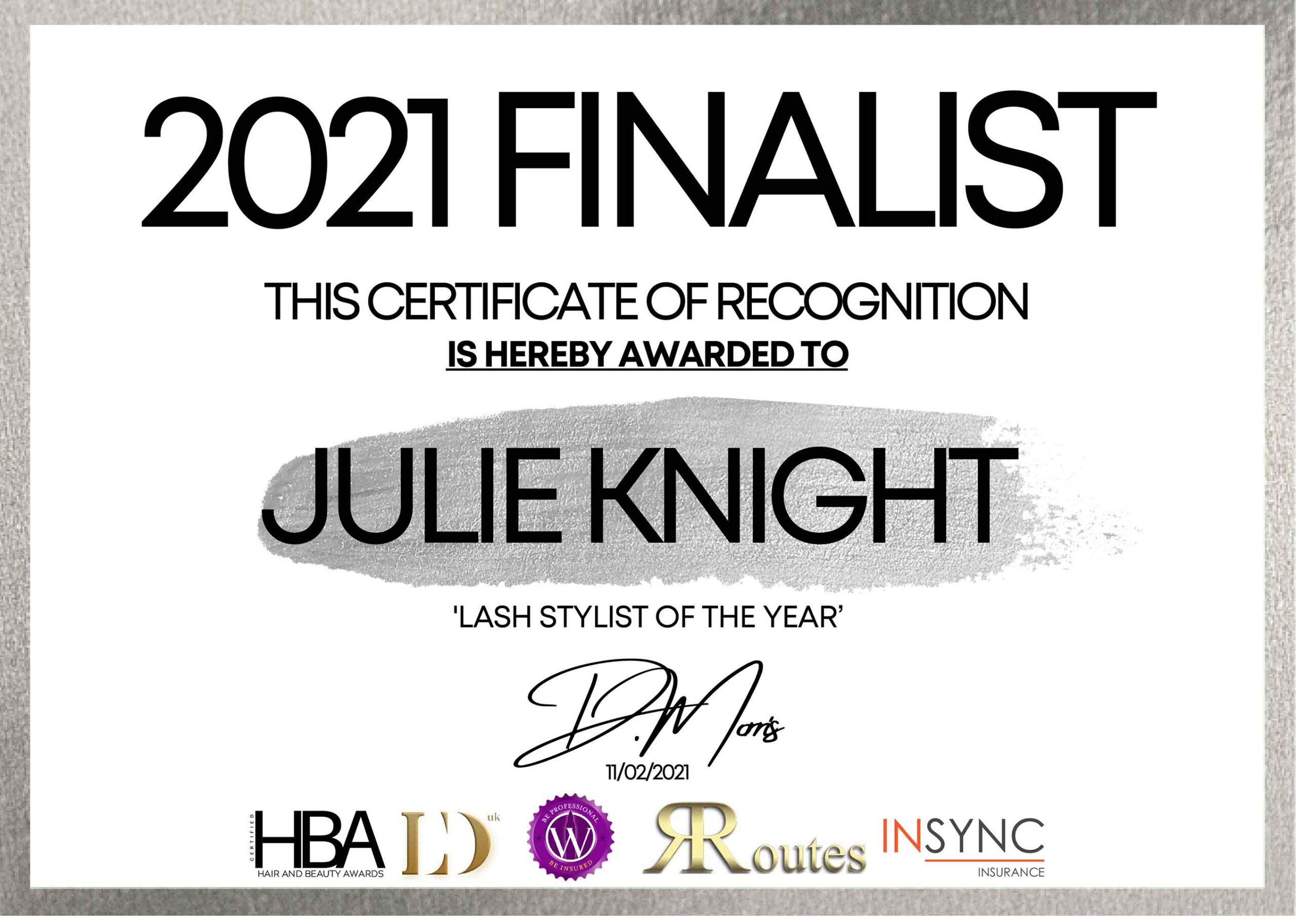 Julie-Knight-Hair-and-Beauty-Award-Finalist-Certificate