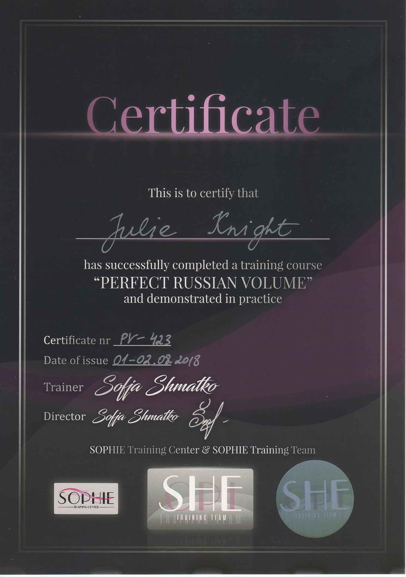 Julie-Knight-Sophie-Perfect-Russian-Volume-Certificate